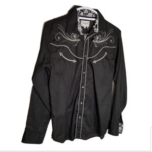 Ace of Diamond Shirt Men’s Small Black Western Pearl Snap Contrasting Cuff